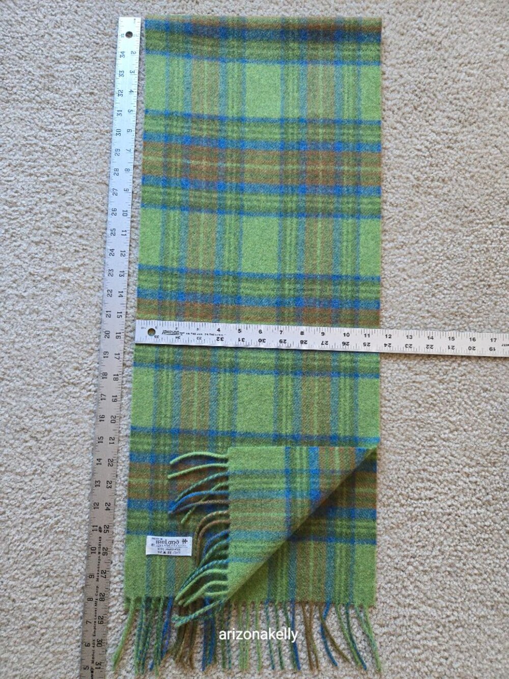 NWOT Lambswool Scarf John Hanly Ireland Plaid Wool Green Blue Brown - Picture 3 of 10